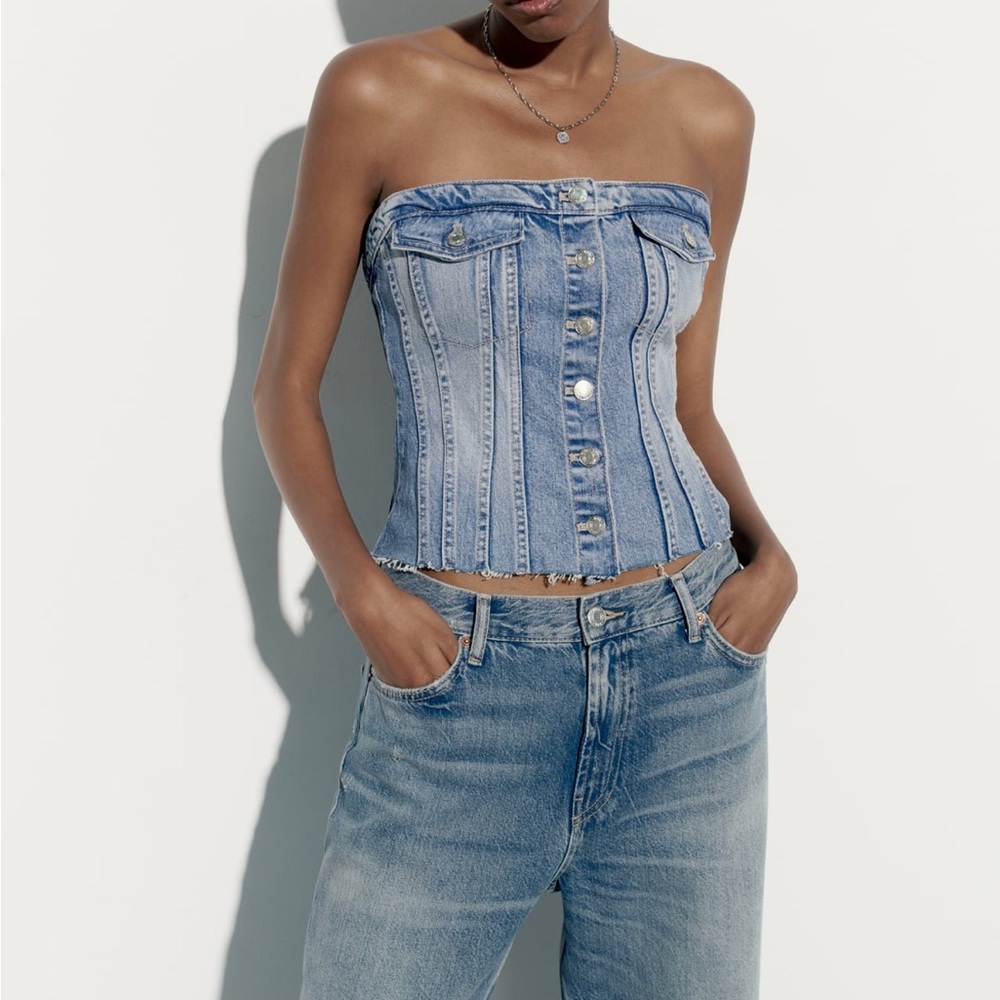 NWT ZARA Denim Corset Size Large